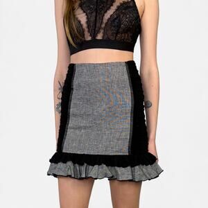 Y2K Bebe Gothic Lolita Linen Gray Ruffle Ruched Flounce Mini Panel Skirt Sz 2